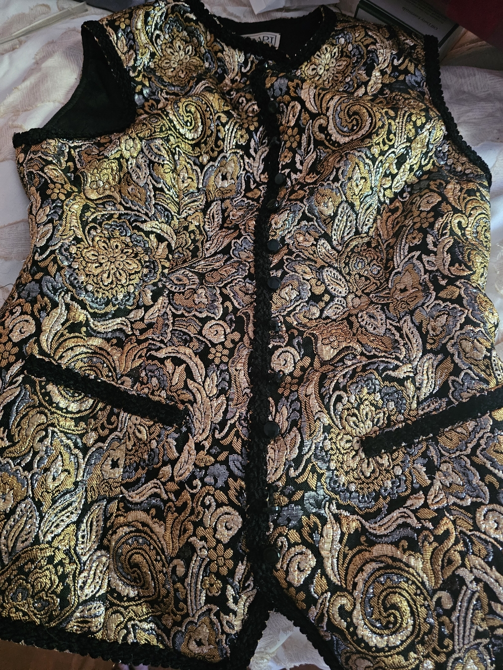 Women's Black and Gold Brocade Vest Jacket